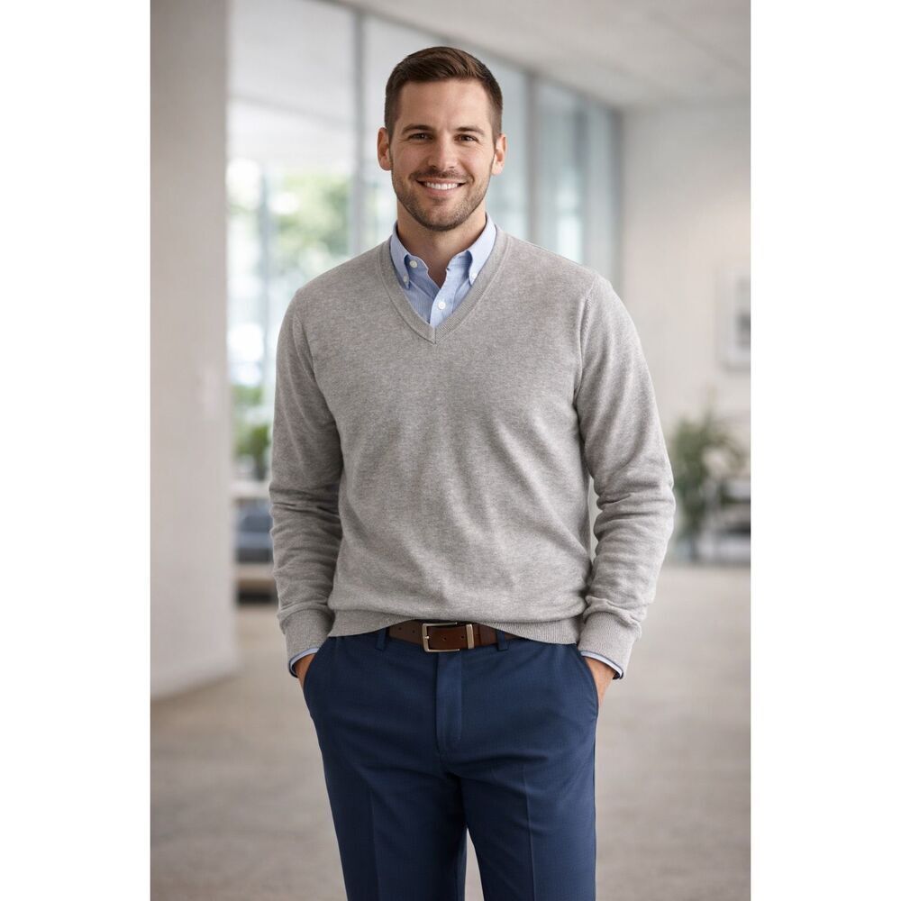 Brooks Brothers Men’s Supima Cotton Gray Pullover V-neck Sweater Size L